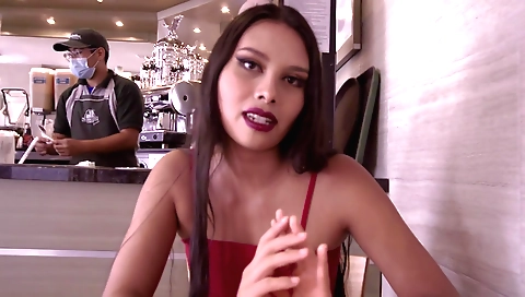 Sexy brunette in a pink bikini enjoys a nude solo video