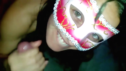 Busty brunette with natural tits and a hot mouth sucking