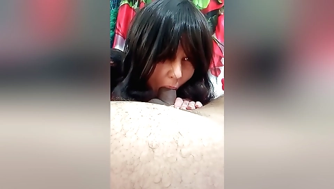 Indian babe is giving a blowjob to her blonde friend