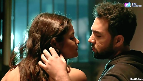 A brunette teen is having fun in her room with her boyfriend