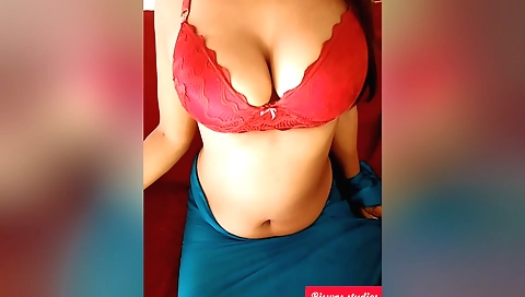 Sexy indian brunette with natural boobs enjoys alone on bed