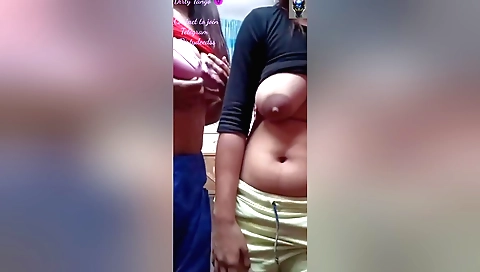 Brunette with nice big tits showing off her curves