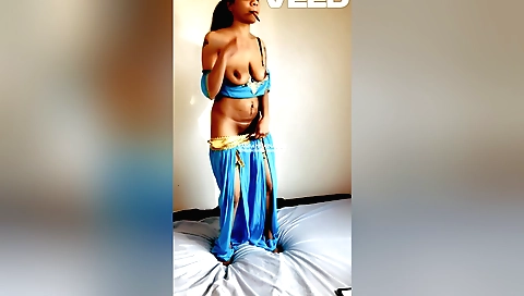 Sexy brunette in a sexy bikini is doing a solo video