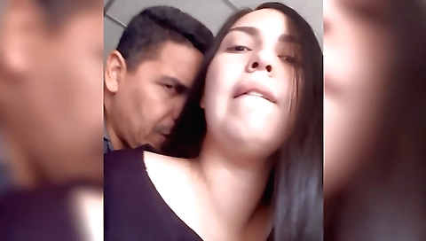 Brunette with big tits and round ass fucked in backyard