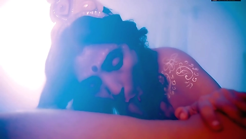 Cute brunette with a wonderful body is making love to a guy