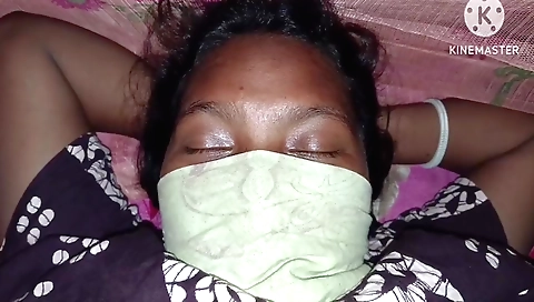 Indian brunette is playing with hair and face in POV