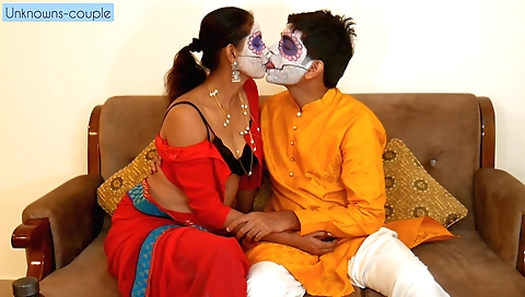 Indian mature girl with big tits fucked hard on a bed