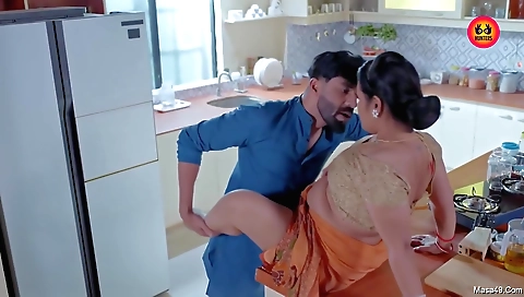 Brunette with big ass and huge tits fucks on her laptop