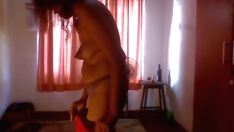 Amateur solo video with a girl wearing black stockings