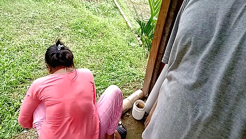 Hot brunette outdoor video with a big natural pussy