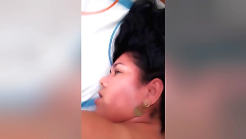 Horny brunette babe gives a beautiful blowjob to her lover 2