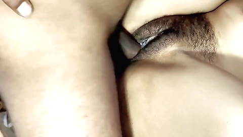 Indian teen with hairy bush and shaved pussy getting penetrated
