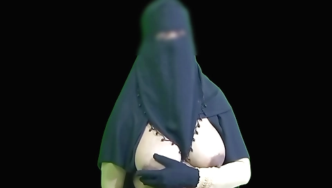 Indian housewife in pink dress enjoys her big boobs