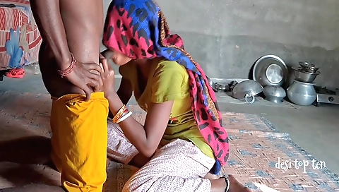 Indian wife fucks husband with her hands in backyard