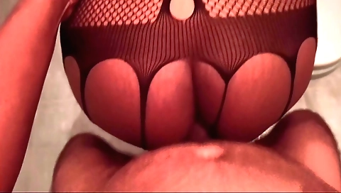 Big ass amateur in stockings gets fucked in shower