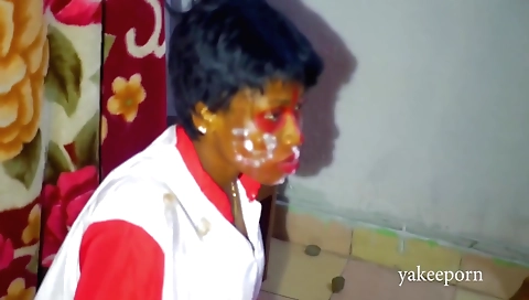 Big-brother's girlfriend in a dress has sex with two clients