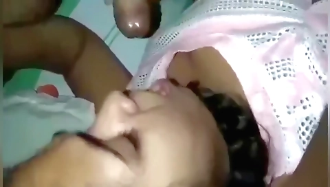 Hot girl with a sexy face gets licked in school teacher's kitchen