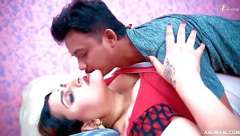 Busty brunette wife with a big booty enjoys husband on back