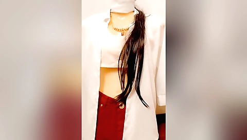 Cute brunette secretary enjoys her own sex in the office